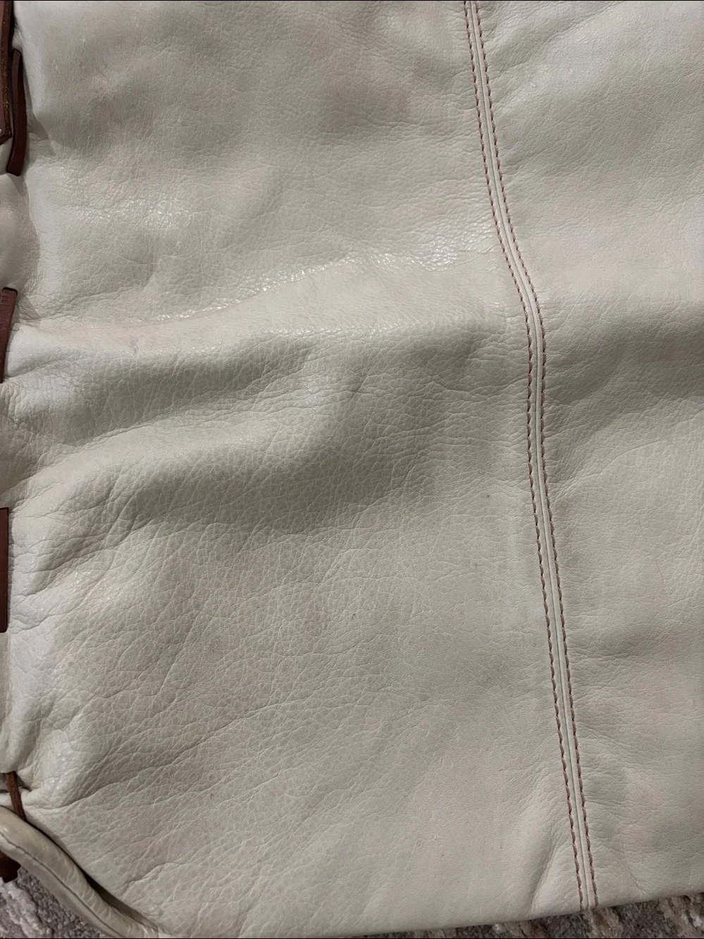 Lucky Brand Leather Crossbody Large Fold over Bag in Cream with Brown Trim -